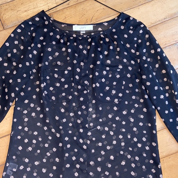 Loft Shear Black and Floral Blouse - Picture 2 of 3